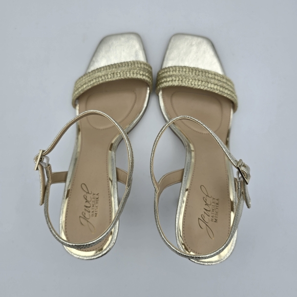 NWOT Jewel Badgley Mischka Heddia Woven Vamp Heeled Sandals, Gold, Women's 10 - Picture 10 of 16